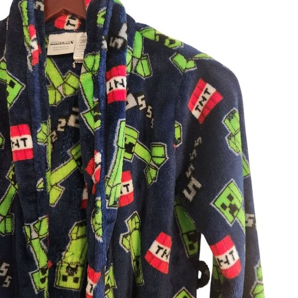 Minecraft Boys Luxe Plush Pajama Robe Size Large 10/12 Blue Green - Picture 3 of 8